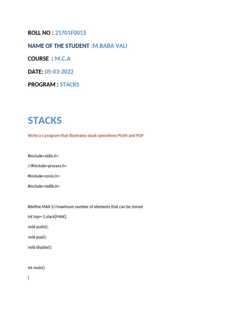 C Program for Stack Operations | PDF | Computer Programming | Computer ...