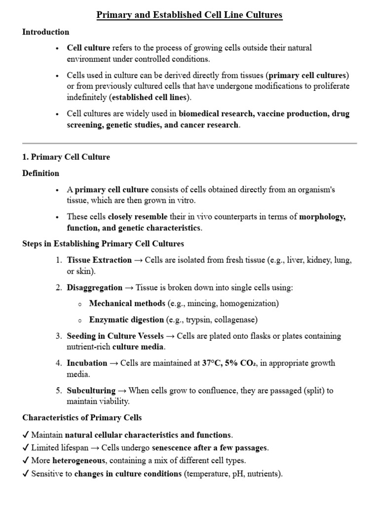 Primary vs. Established Cell Cultures | PDF | Cell Culture | Medical ...
