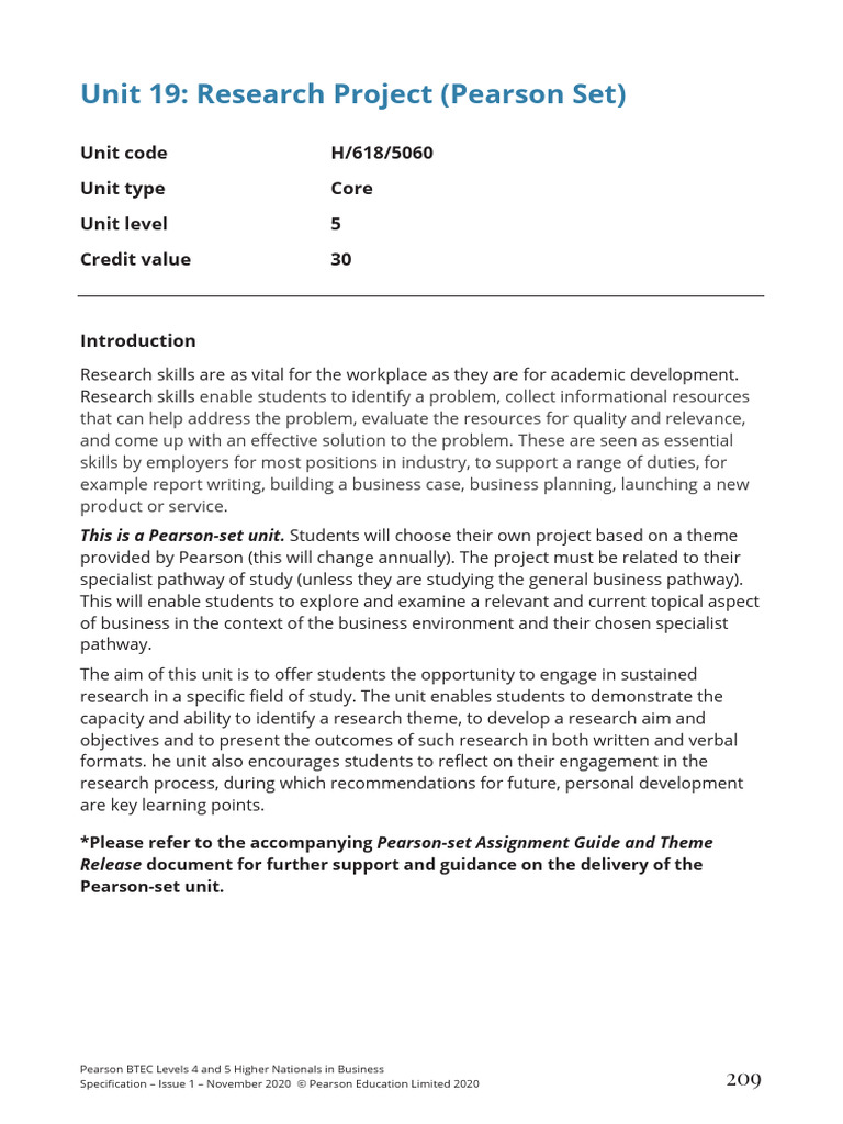 BTEC Level 5 Research Project Guide | PDF | Methodology | Qualitative ...