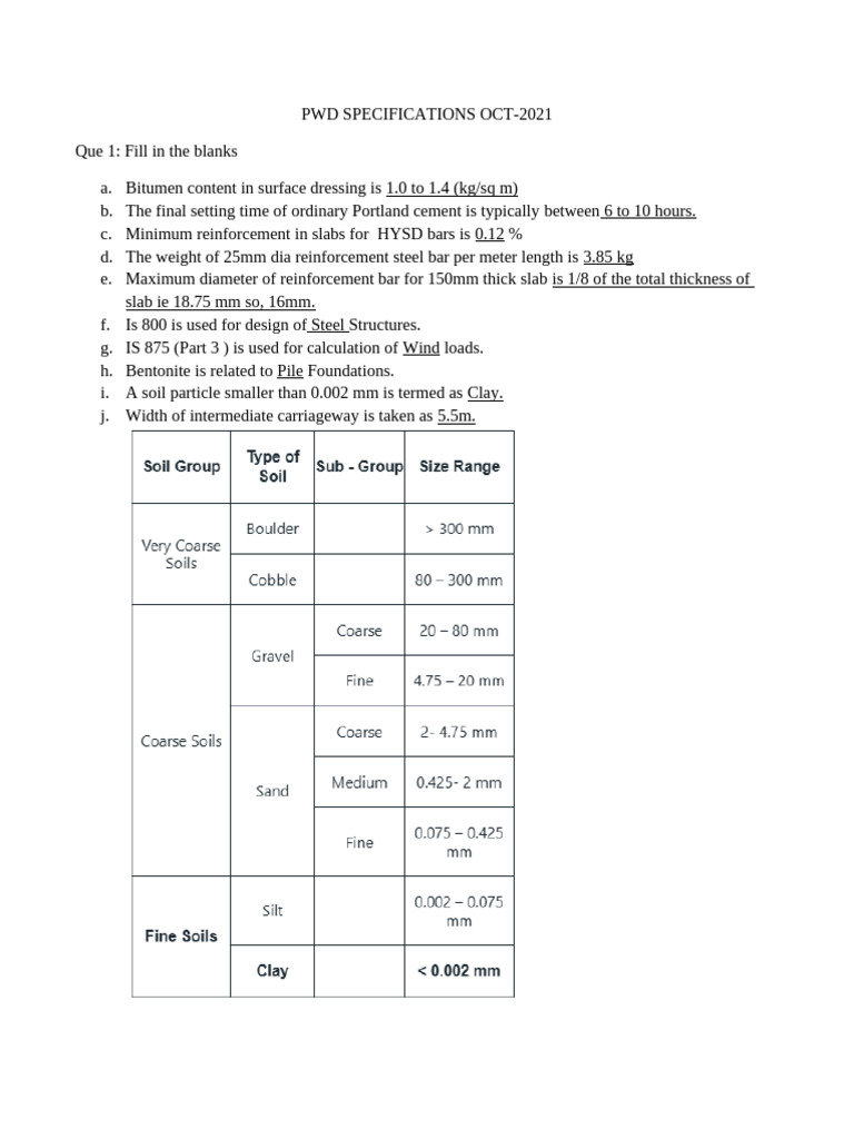 PWD Specifications for Road Construction | PDF | Concrete | Road Surface
