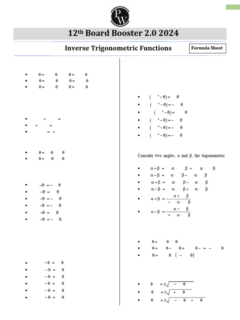 Class 12 Inverse Trigonometry Formulas | PDF | Trigonometry ...