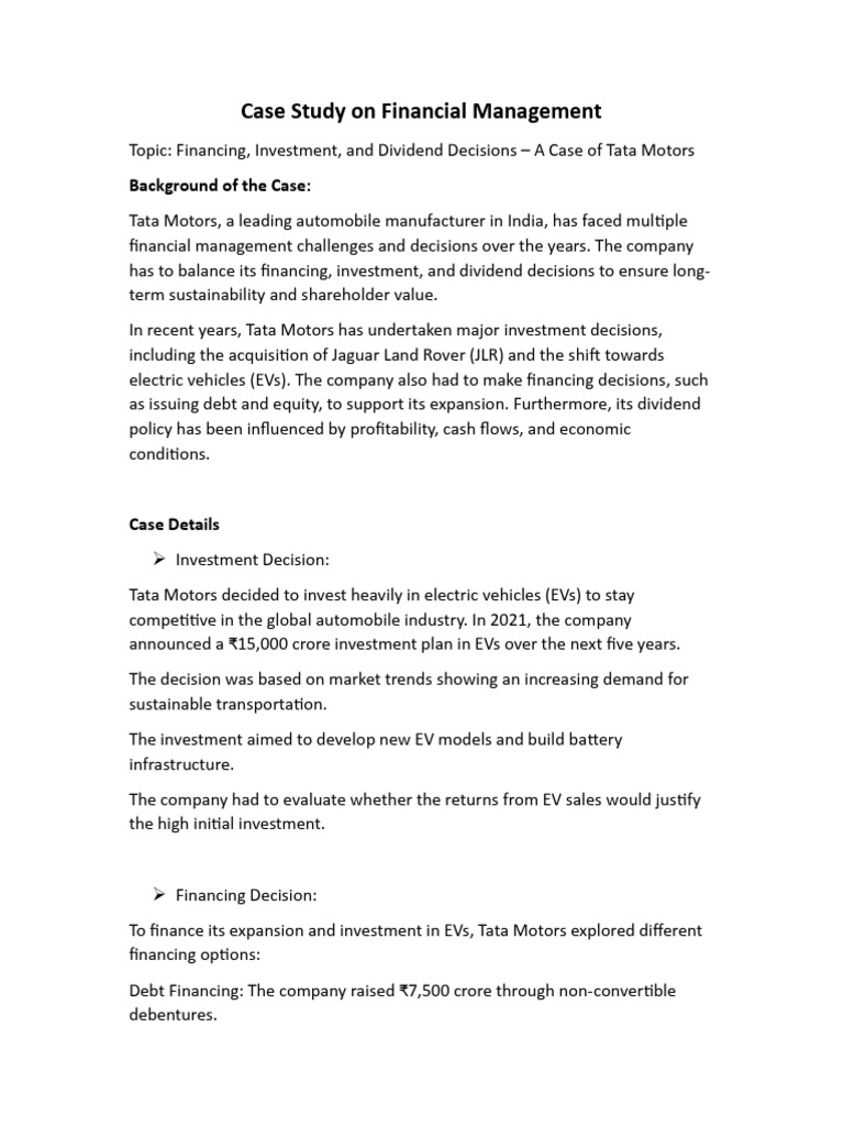 Case Study On Financial Management Pdf Capital Structure Investing