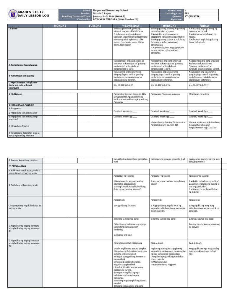 DLL - Epp 5 - Q2 - W6 | PDF