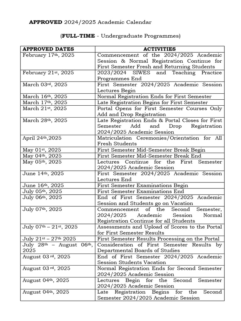 PTU 2024/2025 Academic Calendar | PDF | Academic Term | Public ...