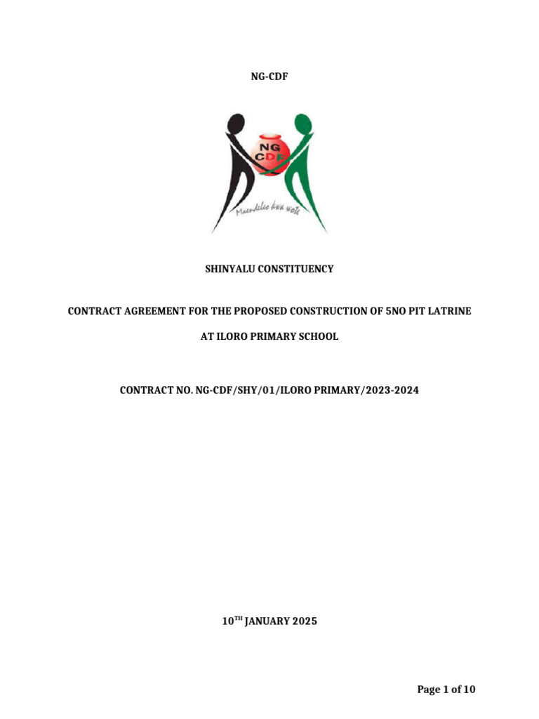 Contract Agreement For Construction of 4 CBC Classrooms at Singila JSS ...