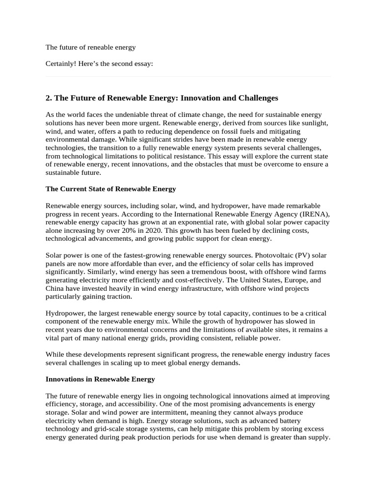 The Future of Reneable Energy | PDF | Renewable Energy | Wind Power