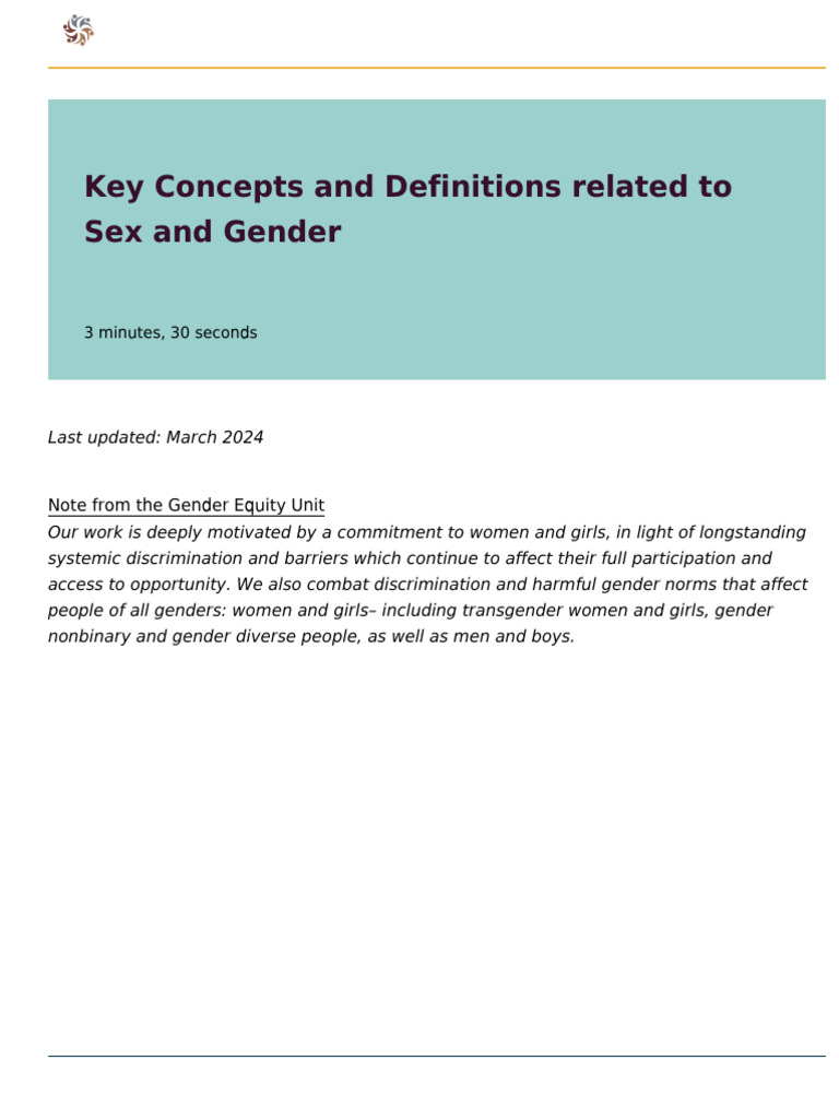 Key Concepts and Definitions Related To Sex and Gender | PDF | Gender ...