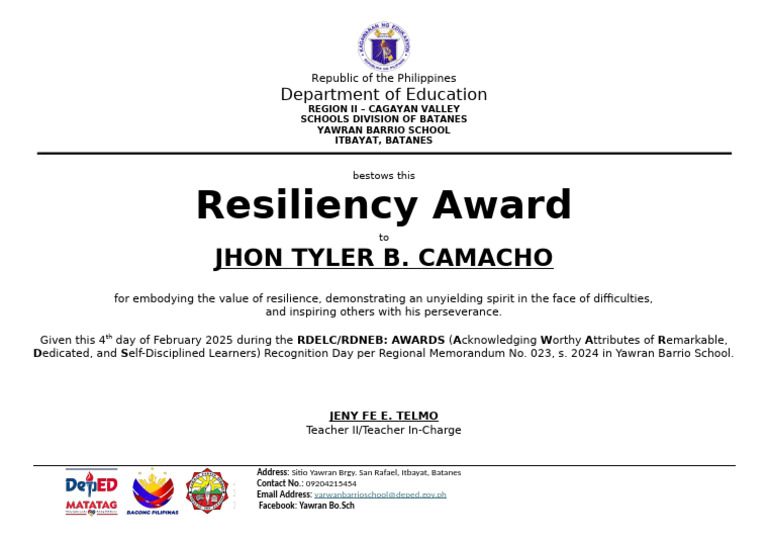 Resiliency Award Certificate Template | PDF