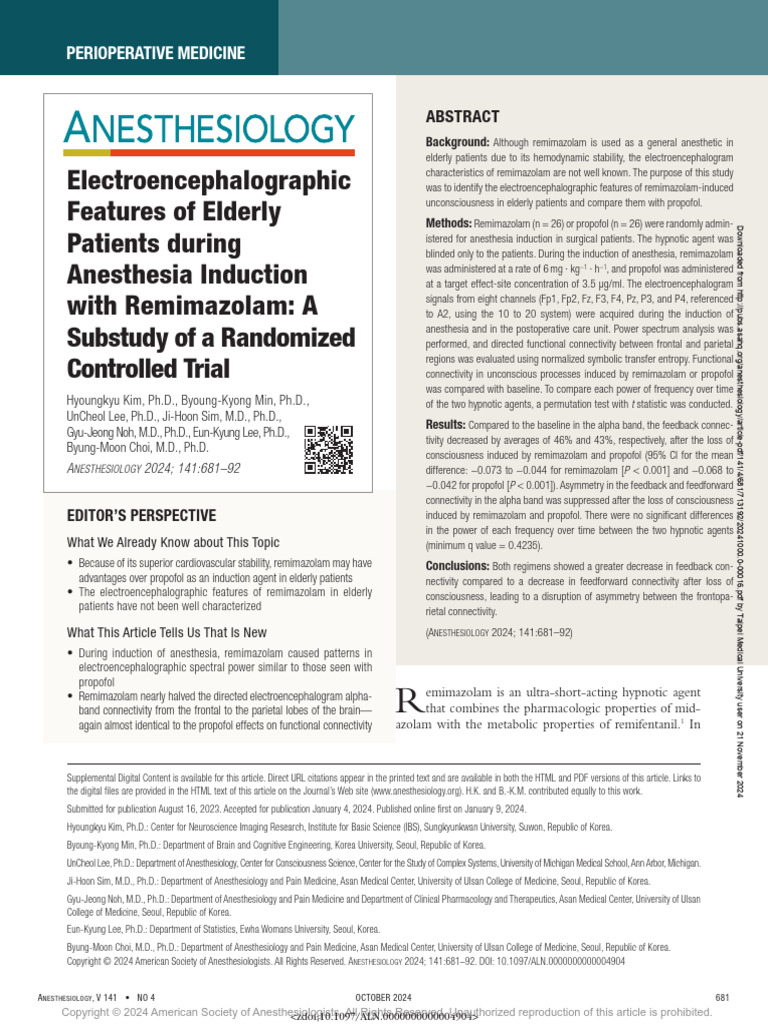 Electroencephalographic Features of Elderly Patients During Anesthesia ...