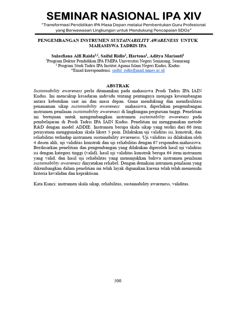 Pengembangan Instrumen Untuk Mahasiswa Tadris Ipa Sulasfiana Alfi Raida ...