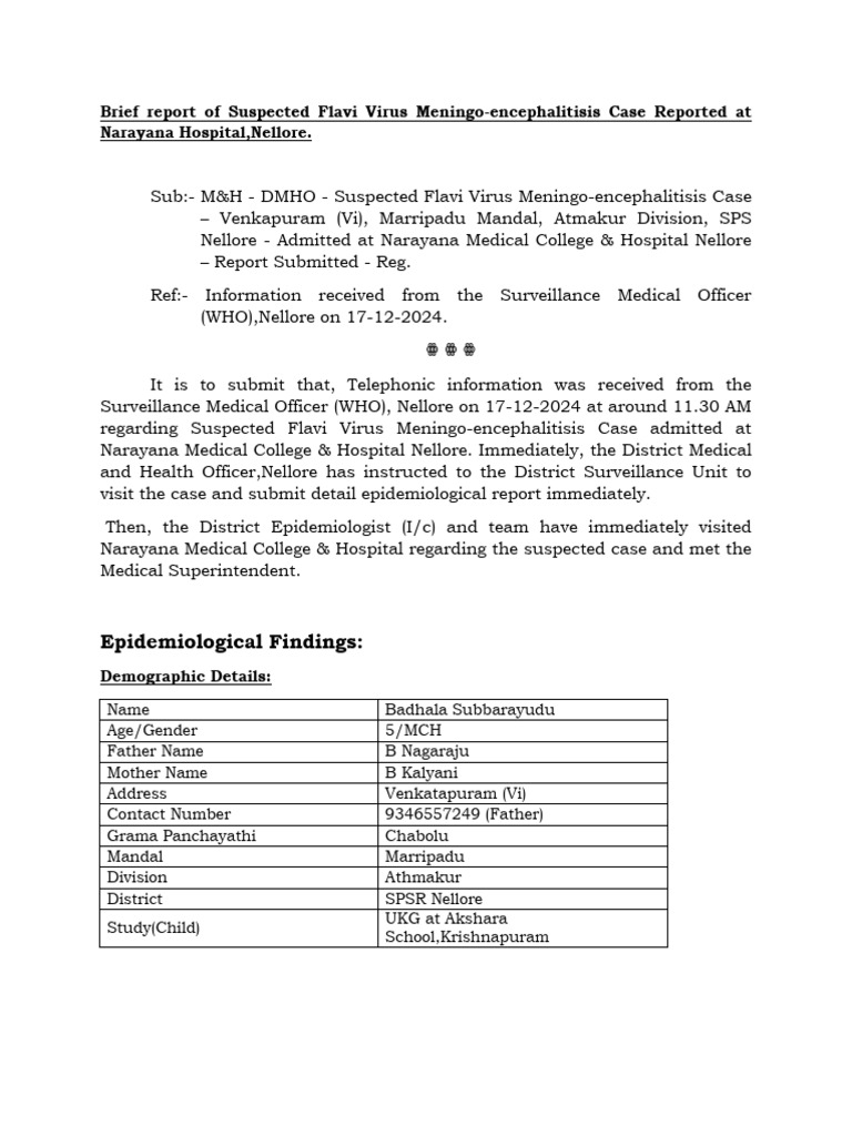 Suspected Zika Virus Case Report in Nellore | PDF | Zika Fever | Zika Virus
