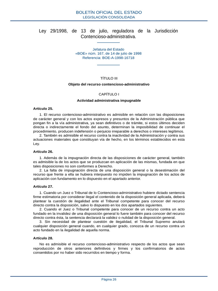 Ley 29-1998, de 13 de Julio, Reguladora de La Jurisdicción Contencioso ...