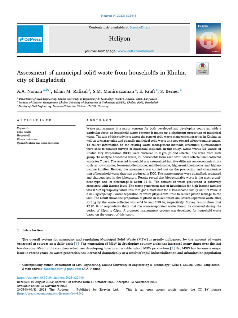 Household Waste Assessment in Khulna | PDF | Waste Management | Recycling
