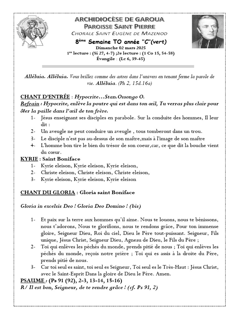 Célébration du Dimanche 02 mars 2025 | PDF | Agnus Dei | Liturgie et ...