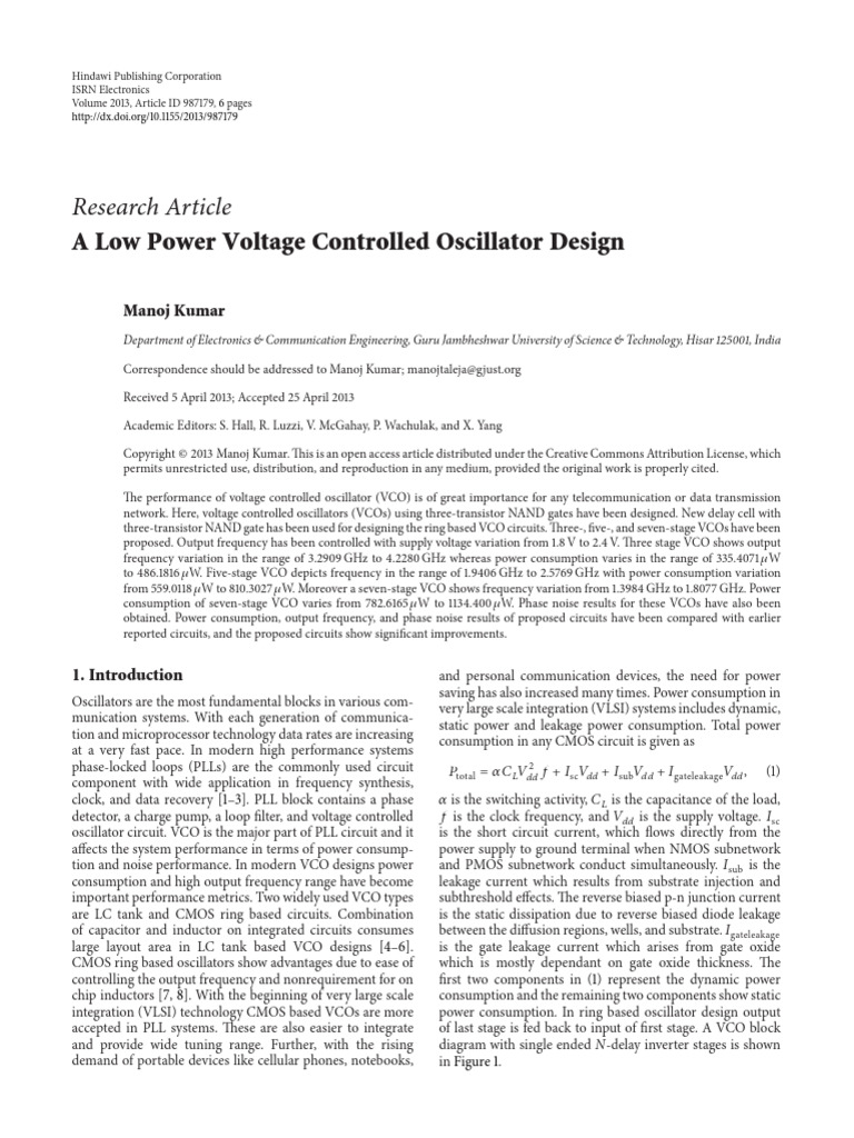 A Low Power Voltage Controlled Oscillator Design | PDF | Logic Gate ...