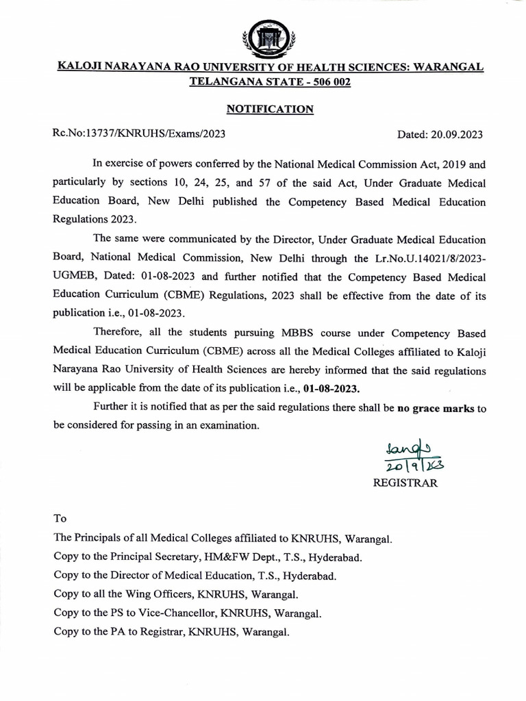 NMC CBME Regulations Notification 2023 | PDF