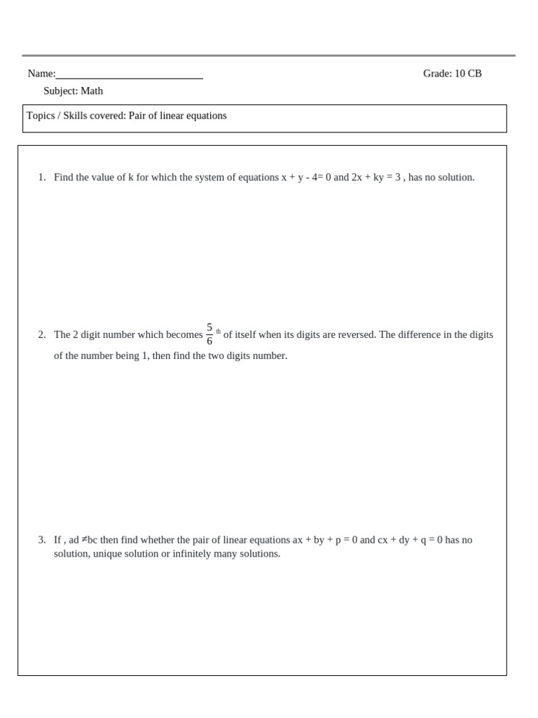 Grade 10 Math: Linear Equations | PDF