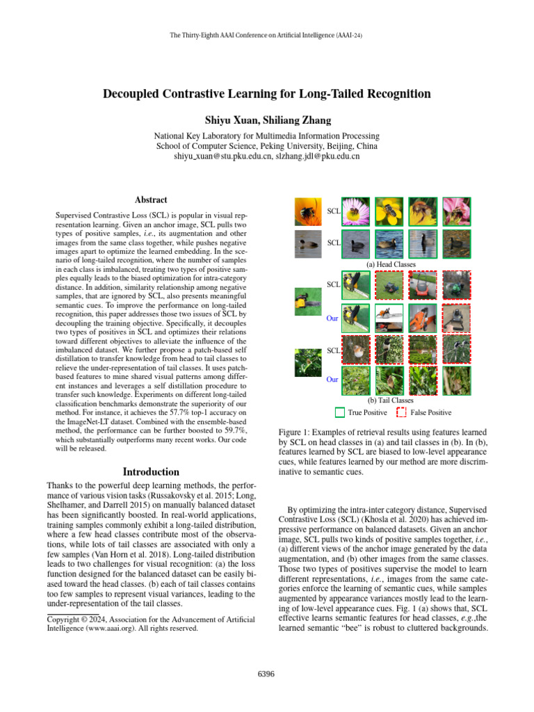 2024 AAAI Decoupled Contrastive Learning For Long-Tailed Recognition ...