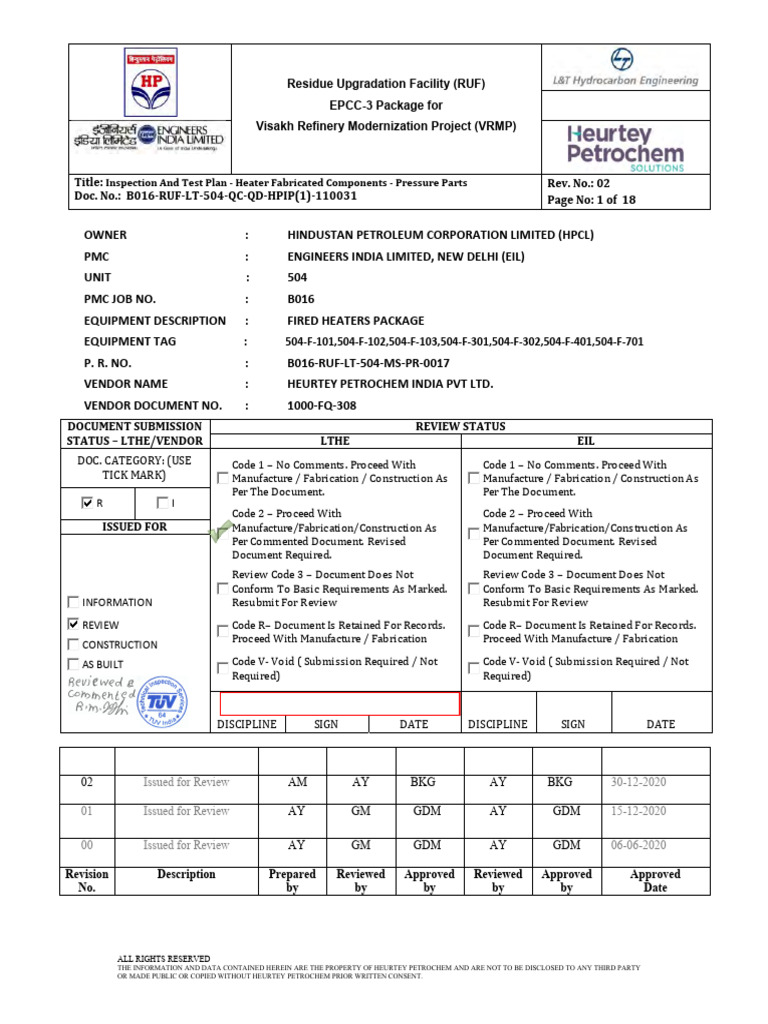 Heater Fabrication Inspection Plan | PDF | Nondestructive Testing | Welding