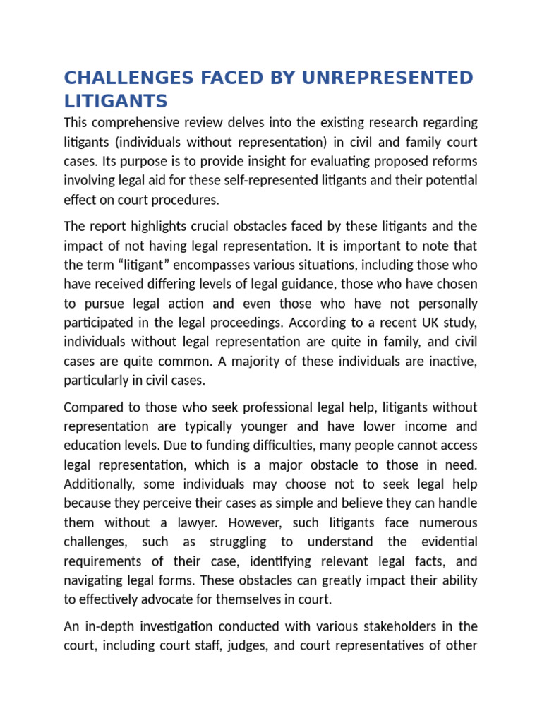 Challenges for Unrepresented Litigants | PDF | Lawsuit