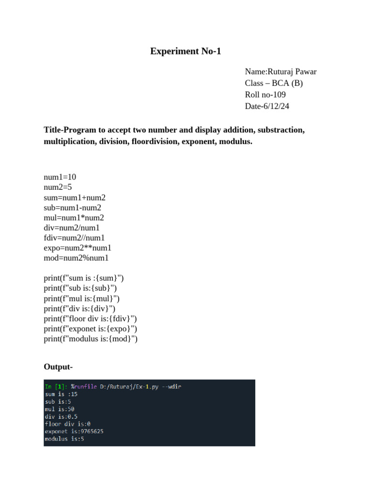 BCA Experiment: Basic Arithmetic Operations | PDF | Computer ...