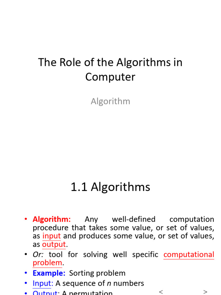 01_The Role of the Algorithms in Computer | PDF