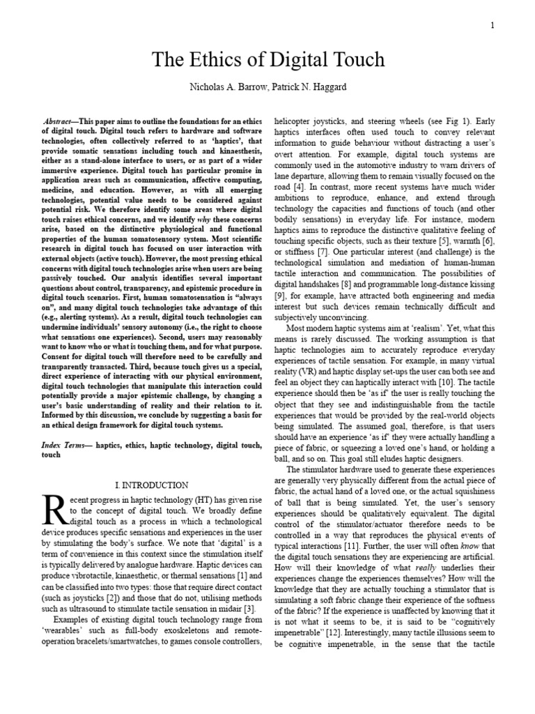 Ethics of Digital Touch Technology | PDF | Somatosensory System ...