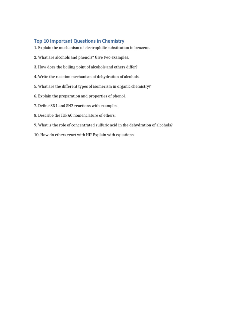 Chemistry Top 10 Questions Scribd | PDF