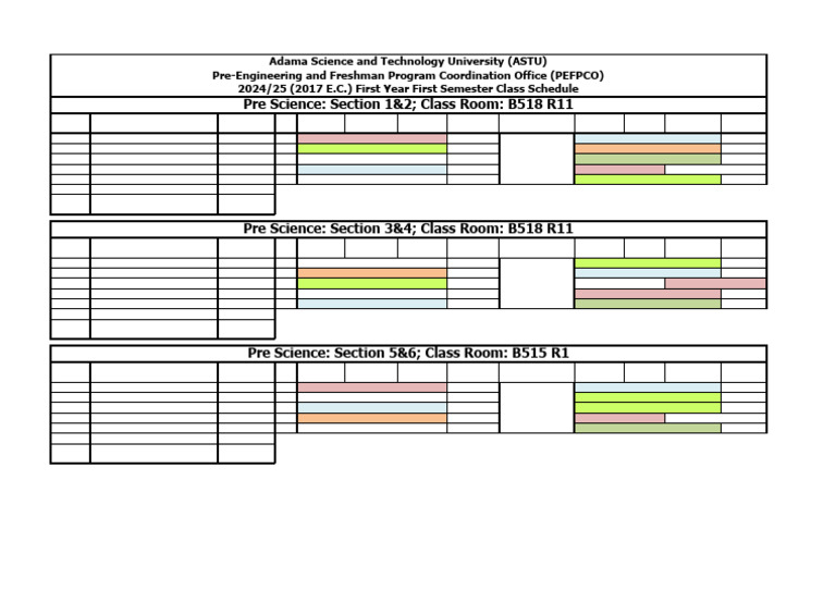 ASTU 2024/25 First Semester Class Schedule | PDF | Science