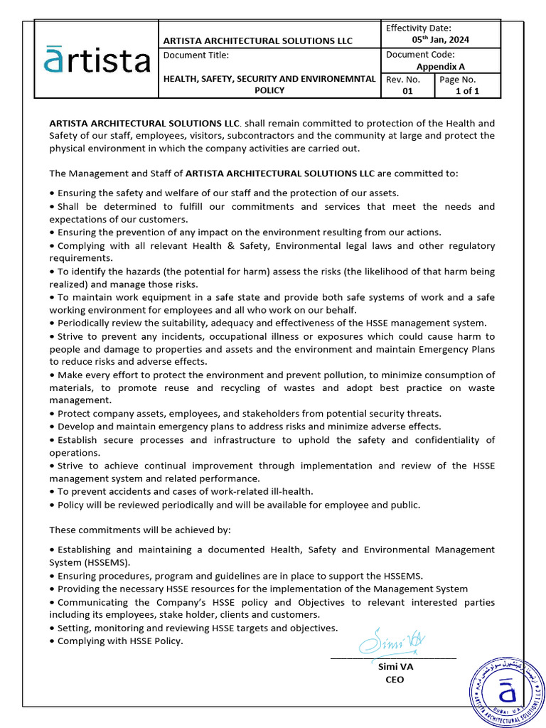 Health, Safety, and Environmental Policy | PDF | Occupational Safety ...