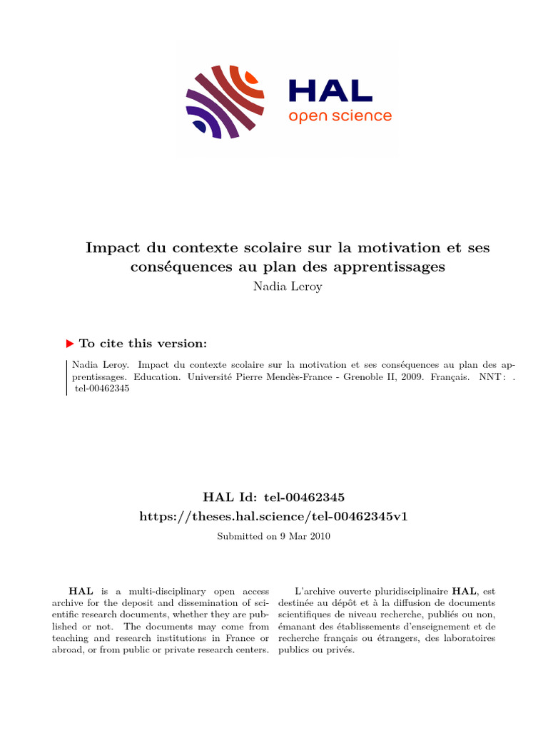 Impact du contexte scolaire sur la motivation | PDF | Motivant | Motivation