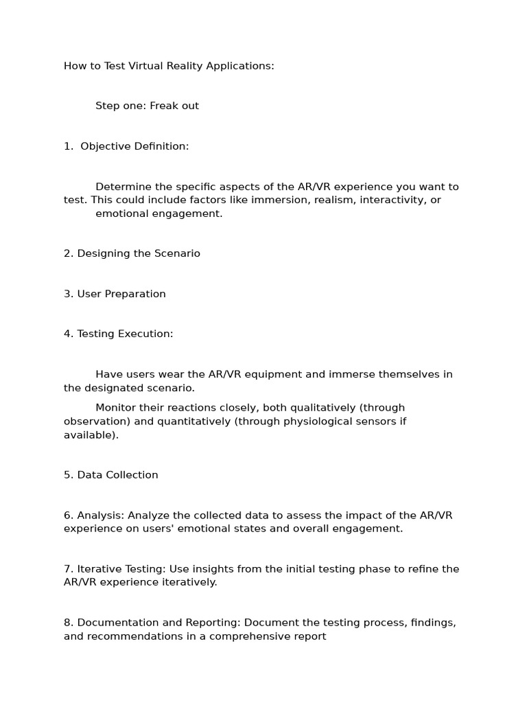 Three Steps of Testing | PDF | Virtual Reality | Augmented Reality