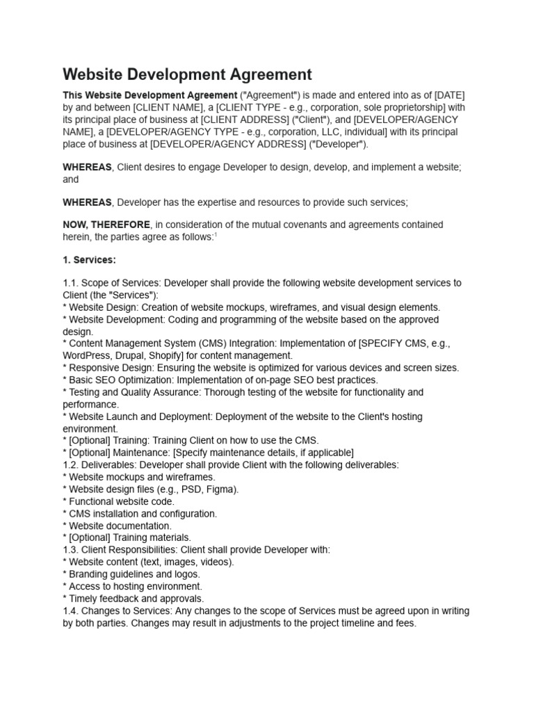 Website Development Agreement Template | PDF | Indemnity | Web Development
