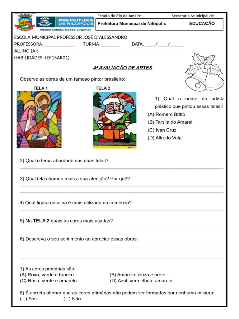 Atividades de Artes: Portinari para 4º Ano | PDF | Cor | Visão