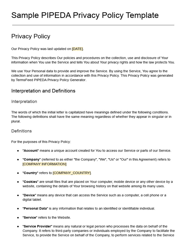 PIPEDA Privacy Policy Template | PDF | Http Cookie | Computing