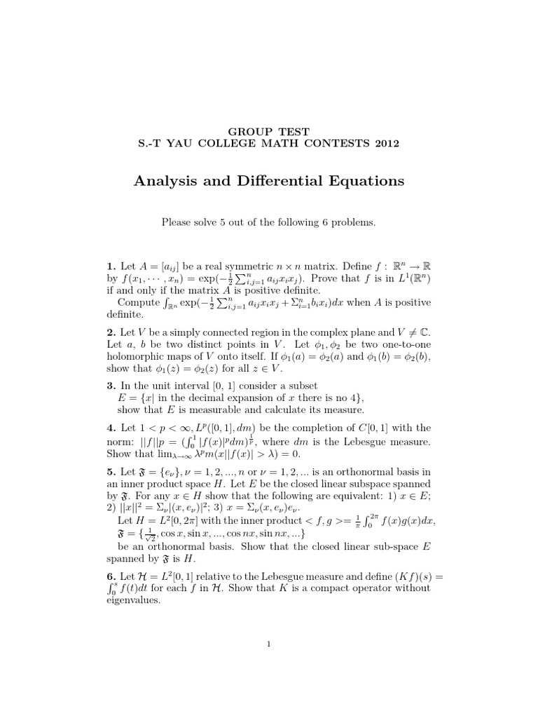 2012 College Math Contest Problems | PDF