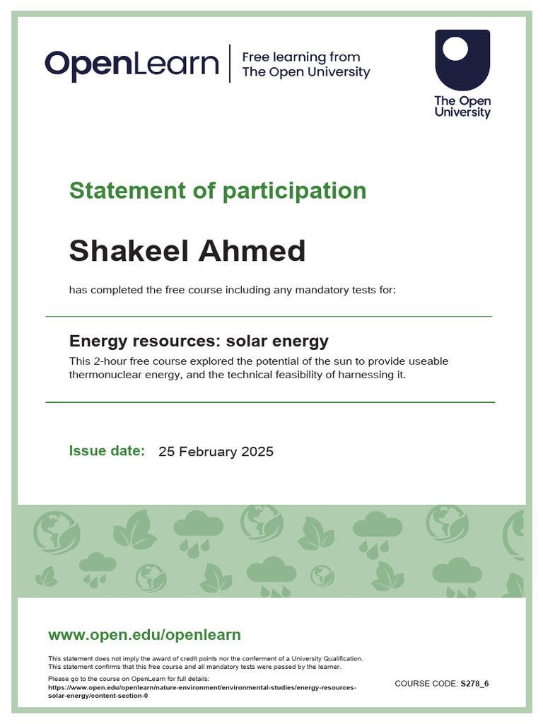 S278 6 Statement | PDF | Solar Energy | World Energy Resources