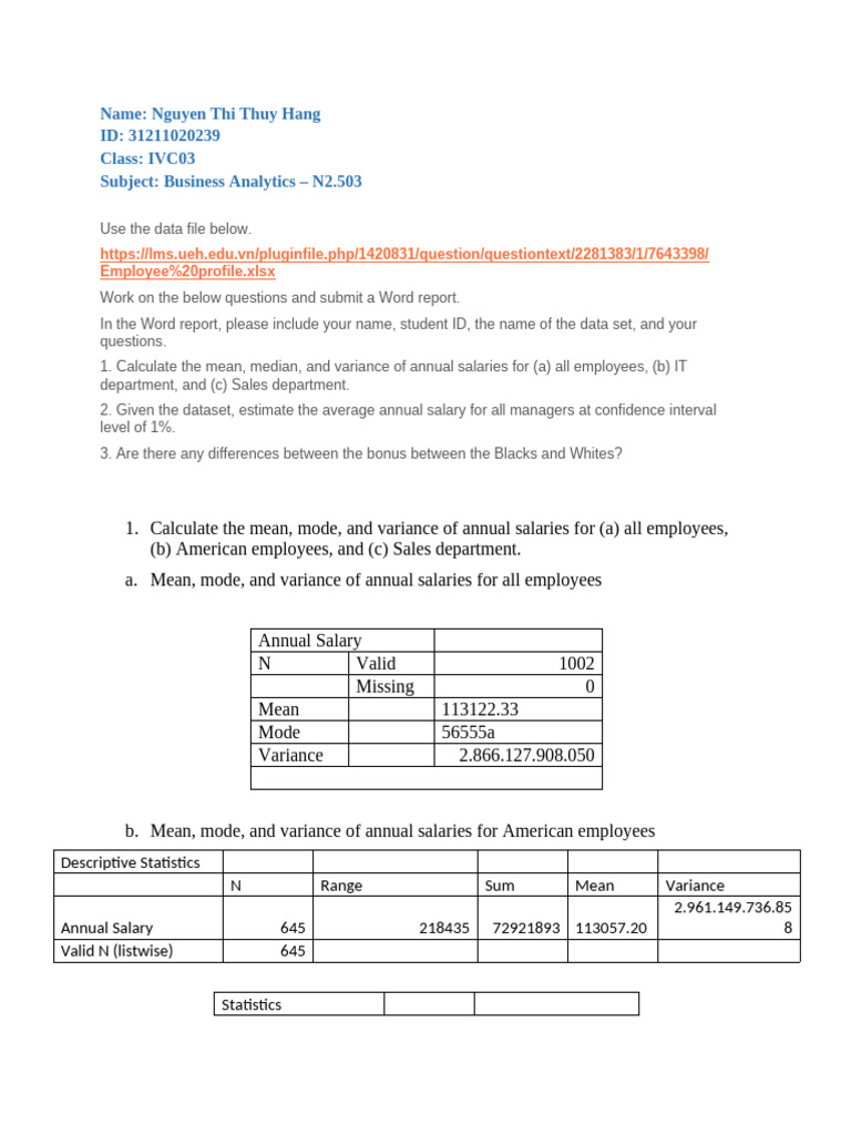 Employee Salary Analysis Report | PDF | Mode (Statistics) | Variance