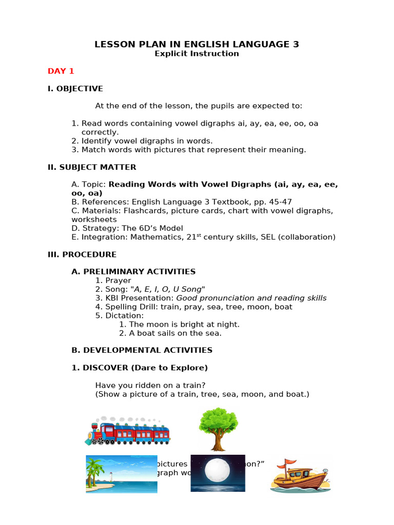 Vowel Digraphs Lesson Plan for Grade 3 | PDF | Learning | Linguistics