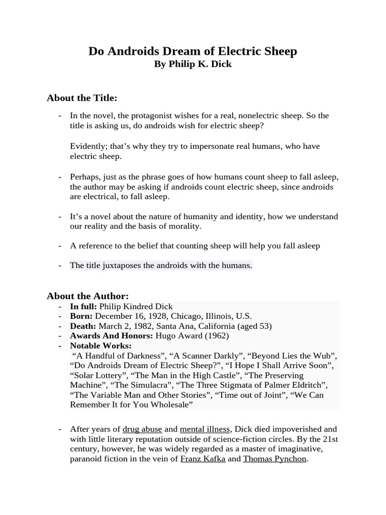 Exploring Androids and Humanity | PDF | Philip K. Dick