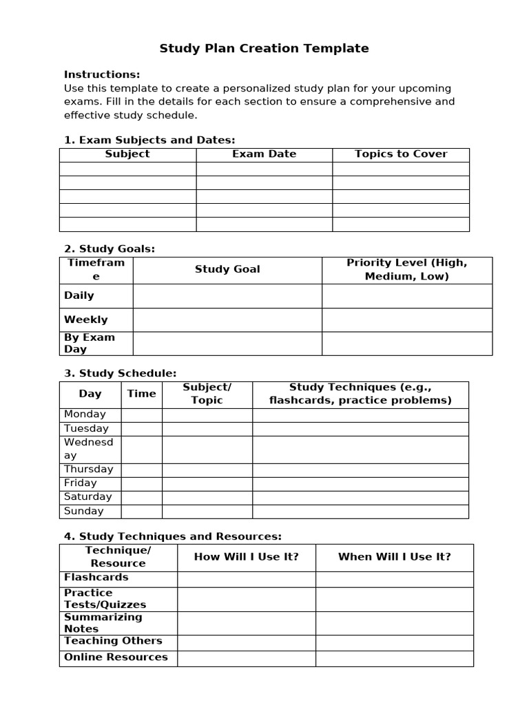 Study Plan Creation Template | PDF
