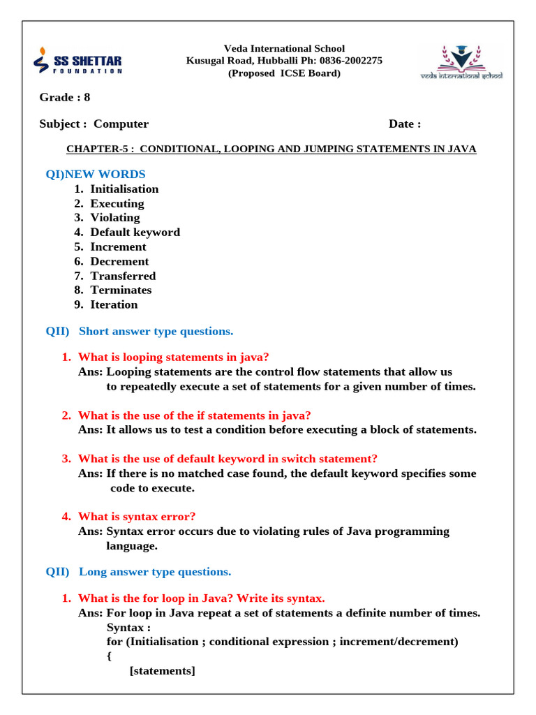 Grade 8 Chap 5 Notes | PDF | Control Flow | Programming Paradigms
