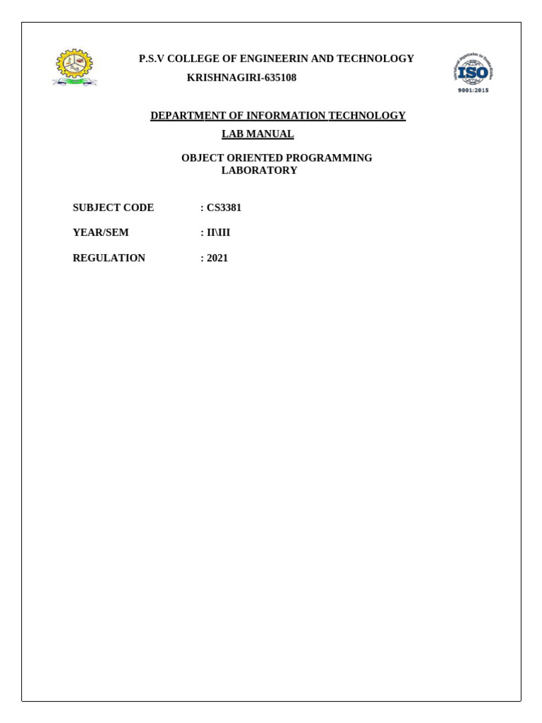 Object-Oriented Programming Lab Manual | PDF | Queue (Abstract Data ...