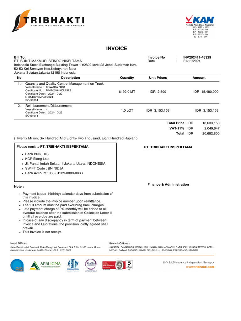 Invoice for Quantity Control Services | PDF | Indonesian Rupiah | Economies