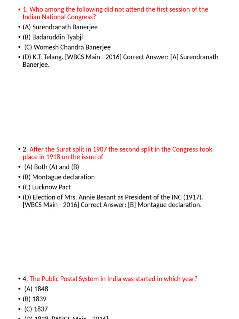 Indian History Quiz Questions and Answers | PDF | Indian National ...