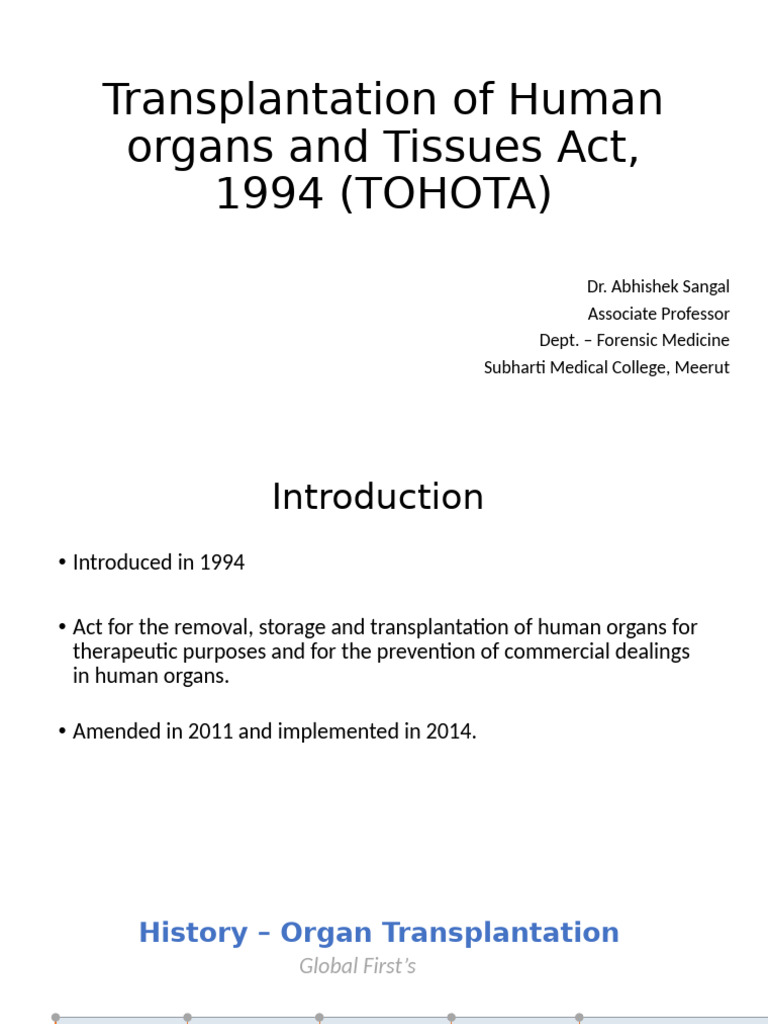 Overview of TOHOTA 1994: Organ Transplant Law | PDF | Organ ...