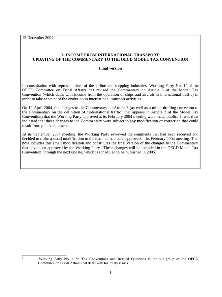 Updates to OECD Tax Convention Commentary | PDF | Permanent ...