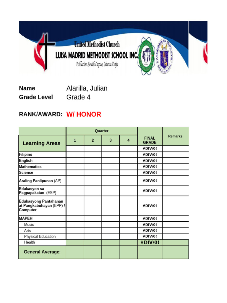 Grade 4 Student Report Card | PDF