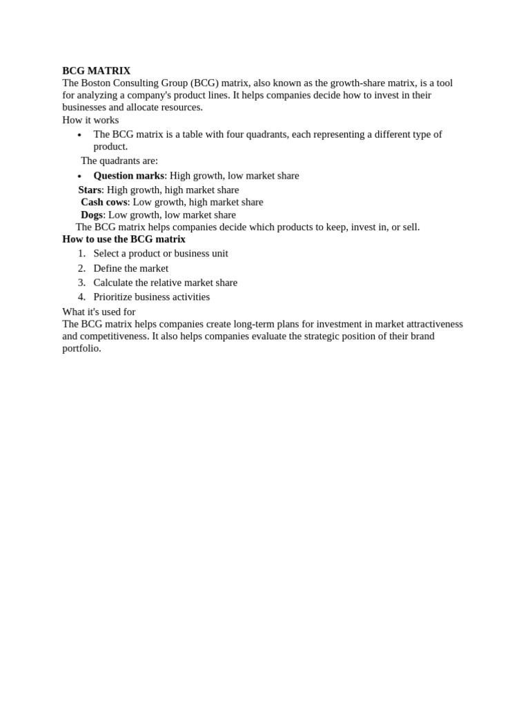 BCG Matrix: Strategic Product Analysis | PDF