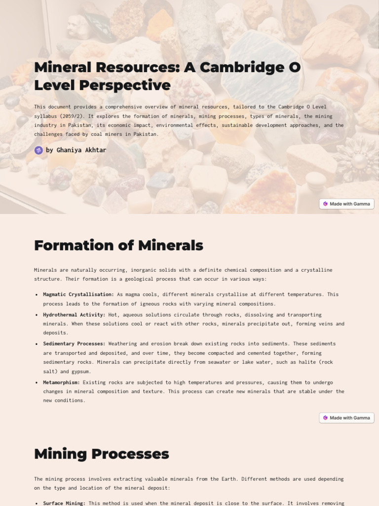 Mineral Resources Overview for O Level | PDF | Rock (Geology) | Mining